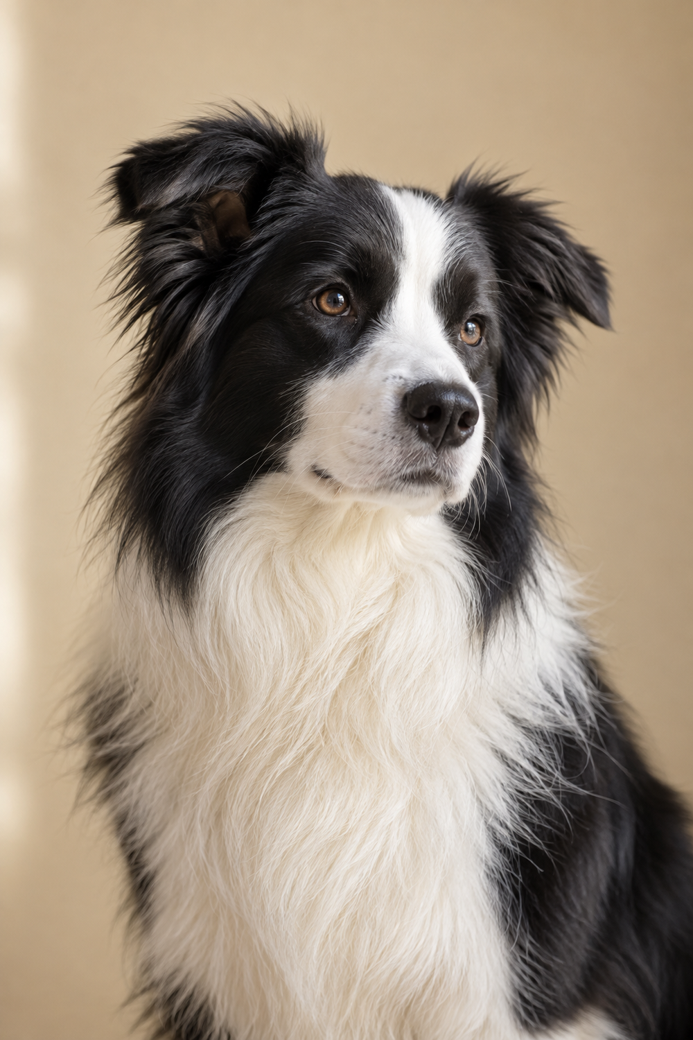A border collie with a thick, fluffy coat